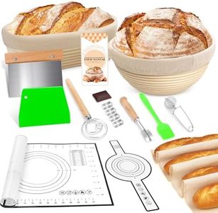 Large Sourdough Bread Baking Supplies, 10 Inch Round &12 Oval Banneton Bread Proofing Basket, Sourdough Starter Kit for Making Baking Fermentation