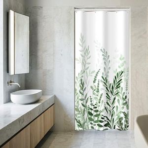 BESBESME Boho Mid Century Shower Curtain Set, Waterproof Fabric for Bathroom Decor Bathtub Modern Machine Washable Weighted Hem Shower Curtain with Hooks, Green Eucalyptus, 72"x84"