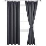 DWCN Dark Grey Curtains Blackout Curtains for Bedroom Thermal Insulated Curtain Pencil Pleat Window Curtains for Living Room with Tiebacks 55 x 96 inch Length, Dark Grey, 2 Panels