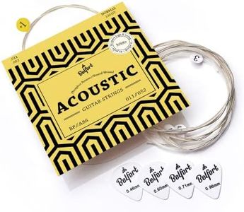 BELFORT® quality acoustic guitar strings - 6 string set - Premium coating with Phosphor Bronze (guitar strings acoustic 6 string set) BONUS: 4 Picks + 1 High E String - cuerdas para guitarra acustica