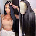 QTHAIR 16A 13x4 Straight Human Hair Lace Frontal Wigs Brazilian Human Hair Lace Frontal Wigs with Baby Hair Brazilian Virgin Hair for Black Women 150% Density Natural Color (Black, 20", HD Swiss Lace)