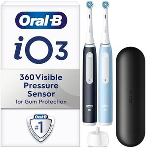 Oral-B iO3 2X Electric Toothbrushes For Adults, Gifts For Her / Him, 2 Toothbrush Heads & 1 Travel Case, 3 Modes With Teeth Whitening, 2 Pin UK Plug, Black & Blue