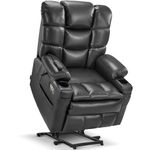 MCombo Triple Motor Power Lift Recliner Chair with Massage and Dual Heating, Adjustable Headrest for Elderly People, Faux Leather M7632 (Dark Grey, Medium)