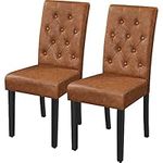 Yaheetech Set of 2 Modern Dining Chairs Kitchen Chairs Faux Leather with Solid Wood Legs Button Tufted Backrest for Dining Room and Home, Retro Brown