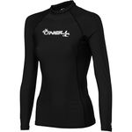 O'Neill Wetsuits UV Sun Protection Womens Basic Skins Long Sleeve Crew Sun Shirt Rash Guard, Black, Medium