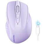 TECKNET Wireless Bluetooth Mouse, Rechargeable Bluetooth (BT5.0/3.0 & 2.4G) Wireless Mouse, Silent Computer Mouse with USB Receiver (Lavender)