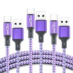 USB A to Type C Cable 3A Fast,3-Pack (6.6ft x2+3.3ft x1), Durable Nylon Cord, Durable Nylon Cord for Samsung Galaxy S10 S10E S9 S8 Plus Note 10 9 8,Moto Z,LG G8 G6, Purple