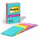 Post-it Super Sticky Notes, 4x6 in, 5 Pads, 2x the Sticking Power, Miami Collection, Neon Colors (Orange, Red, Pink, Blue, Green), Recyclable (660-5SSMIA)