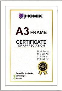 HOMIK Cornice portafoto formato A3, con cornice in vetro di sicurezza in acrilico, con supporto per foto, decorazione per la casa, ideale per regali e appendere alla parete