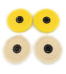 Aone Polishing White & Yellow Muslin Cloth Buff 4"x50 Folds Stitched Buffing Wheel Leather Hub Kit of 4 to Polish & Buff Gold,Silver,Other Metal for Jewellery,Watchmaking,Hobby Craft for Bench Grinder