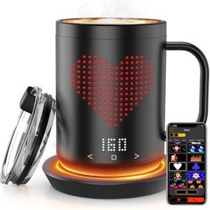 Coffee Mug Warmer with LED Pattern, 4500mAh*2 Ultra-Long Battery Life & ±1°C Accuracy Heated Coffee Mug Rechargeable, Heated Coffee Mug Ideal for Coffee, Tea, Milk & Water