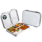 Basil Bento Box - Bento Lunch Box for Kids and Teenagers, 900 ml | 3 Compartment Lunch Box | Stainless Steel Tiffin Box for Kids | Leak Proof Lunch Box | Ideal for Teenagers. Kids & Adults - Grey