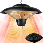 Outdoor Patio Heater, 1500W Electric Hanging Ceiling Mounted Heater for Balcony, Infrared Heater for Courtyard, Garage, Overheat Tip-Over Protection, Waterproof, Adjustable Height, Black