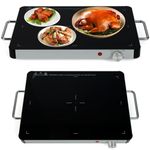 TANGZON Electric Food Warming Tray, Large Hot Plate Buffet Server with Adjustable Temperature, Cool Touch Handles & Non-Slip Feet, Tempered Glass Plate Chafer Warmer for Event Party (53x40cm)
