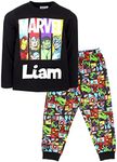 Marvel - Personalised Kids Pyjamas - Black Long Sleeve Pyjamas With Superheroes - 100% Cotton Sleepwear - Official Merchandise - 8/9 Years
