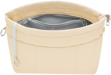 HyFanStr Purse Organizer Insert with Zipped Top for Tote Bag, Handbag Shaper with 13 Pockets, Beige S