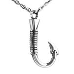 Fishing Hook Urn Necklace for Ashes Cremation Jewelry for Ashes Stainless Steel Ashes Necklace Memorial Urn Pendant for Men