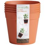 Clever Pots Easy Release Plastic Plant Pots, Pack of 5, Medium Plant Pots, Outdoor or Indoor Flower Pot Garden Planters, Lightweight & Weather Resistant for Outside Flowers & Plants, Terracotta