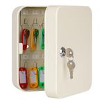 KYODOLED Key Cabinet Wall Mount, Locking Key Organizer, Key Storage Lock Box with Key, Key Management with 20 Key Hooks & Tags Key Lab，7.87" x 6.29" x 3.14" (Beige, 20 Key)