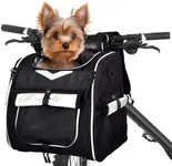 VENFOREST Dog Bike Basket, Foldable Pet Bike Carrier Backpack with Safety Strap, Waterproof Pet Bike Basket Suitable for Small Cats Kitten Puppy Dogs （New Black）
