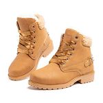 Hitmars Ladies Winter Boots Fur Lined Ankle Snow Boots Women Lace Up Warm Shoes Anti-slip Grip Sole Walking Footwear High-top Khaki-1 6 UK