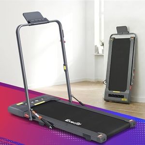 Everfit 2 in 1 Foldable Walking Pad Treadmill with Handle, 3.2 HP Treadmills Under Desk 14km/h Max Speed for Home & Office, Portable Walk Pad with APP, Remote, Bluetooth, Grey