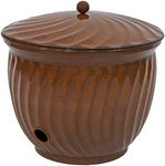 Sunnydaze Metal Garden Hose Holder Pot with Lid - UV-Resistant Brown Glaze Finish - Holds up to 145-Foot Hose