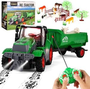FIIOEOY Remote Control Tractor Toys, RC Tractor Set with Trailer/Farm Animals/Fences/Light, Farm Vehicle Toys for 3-7 Year Old Boys Kids Toddlers Birthday Gifts