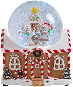 Christmas Gingerbread House Snow Globe with Music, Battery Operated Light Up Color Changing Musical Gingerbread Man and Woman Ornament, Christmas Decor for Home, Holiday Tabletop Centerpiece, Gifts