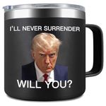 Trump Mugshot 2024 Travel Mug - 14oz Double Wall Vacuum Insulated Stainless Steel Coffee Thermos - Never Surrender Trump Merchandise Birthday Gifts For Brother Dad