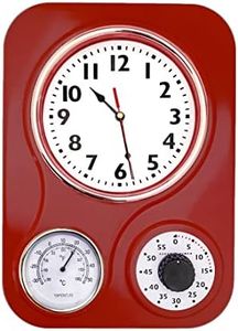 Lily's Home Retro Kitchen Clock with Temperature and Timer (Retro Red)