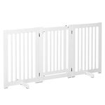 PawHut Free Standing Pet Gate Indoor Wooden Dog Barrier Folding Safety Fence with Open Door Z Shape 3 Panel for Doorway Stairs