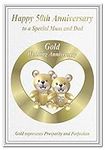 50th Wedding Anniversary Cards Golden 50 Fifty Year Happy Unique Greeting (Special Mum and Dad Card - Gold Teddy Bears)