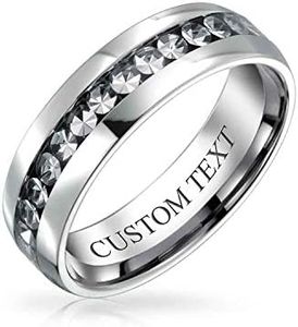 Bling Jewelry Anello di Eternità con Fascia di Cristallo Bianco Trasparente per Il Mese di Nascita di Aprile da Sposa in Acciaio Inossidabile tonalità Argento Inciso su Misura