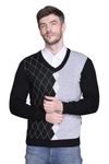 VENATORIA V Neck Wool Fullsleeve Pullover Sweaters for Men Winter Black & White L