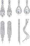 Adramata 4 Pairs Silver Clip on Dangle Earrings for Women Rhinestone Tassle Earrings Angel Wings Sparkly Chandelier Earrings for Brides Bridesmaids Wedding Prom Jewelry Non Pierced(ADC-ZYP-E0186-B)