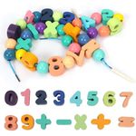 Kidology Lacing Wooden Learning Toys Toddler ABC Alphabet Beads, Motor Skills Toys for Preschool Games Homeschool Supplies Early Spelling Activities Learning Materials Toys (35Pcs, Wood)