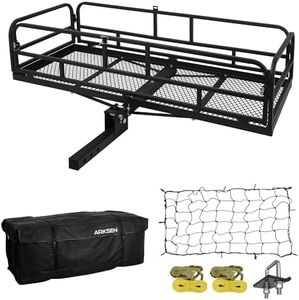 ARKSEN 60 x 24 Inch Folding Cargo Rack Carrier with Bag, Net, Stabilizer & Straps 500 Lbs Heavy Duty Capacity 2 Inch Receiver Luggage Basket Hitch Fold Up for SUV Pickup Camping Traveling