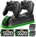 Controller Charger Station with 2 x 5520 mWh Rechargeable Battery Packs & RGB Modes for Xbox Series/One x/s & Elite Controller, Charging Station Dock Stand for Xbox Controller Battery with 4 Covers