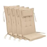 Gardenista Garden Tufted Highback Chair Seat Pad | Water Resistant Indoor Outdoor Seat and Back Cushion | Soft and Thick Chair Pads with Secure Ties | Durable Patio Furniture Cushions (4, Stone)