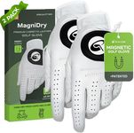 Men's Golf Glove Left Hand with Magnetic Strap, Cabretta Leather with Durable Elastic Wristband, Dry & Fresh Between Shots, Comfortable and Durable Design, Fits Size Large (2 Pack)