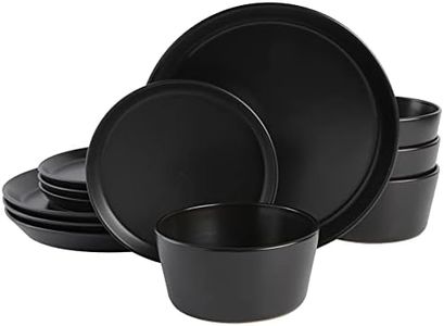 Gibson Soho Lounge Sofia Coupe Stoneware Dinnerware Set, Service for 4 (12pcs), Black