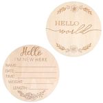 Ouligay Baby Announcement Sign 5.9 Inch Round Wooden Hello World Baby Sign Newborn Welcome Sign Baby Birth Sign Baby Name Sign for Hospital Photo Prop Baby Shower Nursery