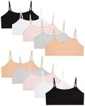 Rene Rofe Girls Cotton Spandex Cami Crop Training Bra with Adjustable Straps (10 Pack), Asst #1, Size 10-12'