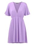 Lock and Love Womens Short Sleeve Kimono Style Deep V Neck Casual Summer Dress S-3XL Plus Size, Wdr1338_lilac, Large