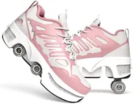 Women's Roller Skate Shoes, Double-Row Quad Skates for Girls Boys, 2 in 1 Conversion, Outdoor Skate Shoes for Beginners