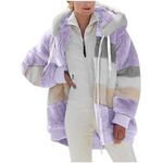 2024 Womens Fleece Jackets Full Zipper Pockets Hoodie Coats Winter Warm Soft Teddy Hoodie Jacket Women Double Fleece Jacket Long Sleeve Stripe Sweatshirts Hooded Fuzzy Drawstring Oversized Cardigan