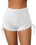 ATTRACO Womens Swim Shorts High Waisted Swimming Costume Bottom Tummy Control Swimsuit Board Shorts White M