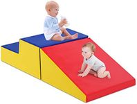 COSTWAY Toddler Climb and Crawl Foam Play Set, Children's Stairs and Ramp Software Activity Toys, Baby Soft Play Equipment for Climbing, Sliding, Crawling (Blue+Red)