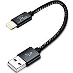 Wayona Nylon Braided USB Data Sync & Fast Charging Short Power Bank Cable Compatible for iPhones (0.25M Short Cable, Jet Black)